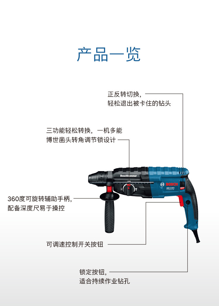 博世四坑电锤gbh228ddfv正品电锤电钻电镐三功能冲击钻电动工具