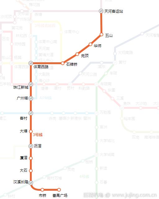 广州地铁3号线途经站点 全清路线图