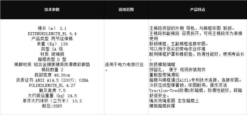 稳耐玻璃钢2节延伸梯6.4米D6224-2