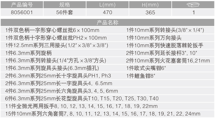 卡尔 8056001 56件套快修店专用组套