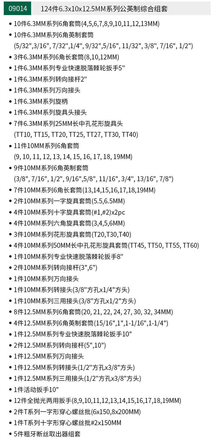 世达 9014 120件6.3x10x12.5MM系列公英制综合组套