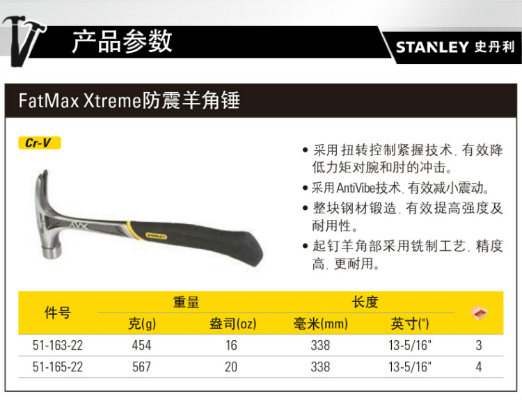 史丹利 51-165-22 FatMax XTREME防震羊角锤20oz