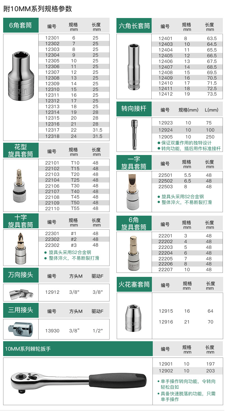 世达 9521 13件6.3MM系列套筒组套