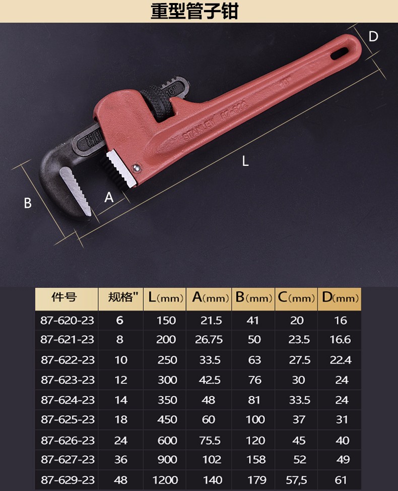 史丹利 84-466-23 铝合金管钳18