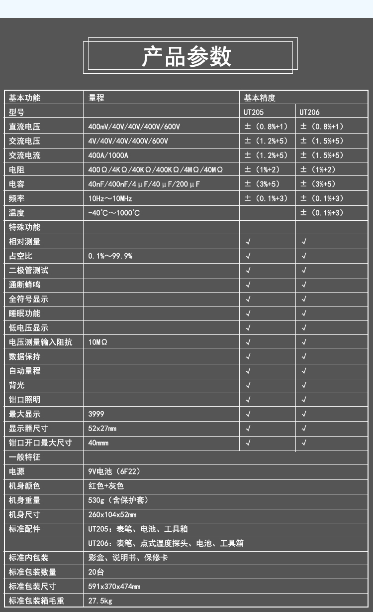 优利德 UT205 数字式万用表