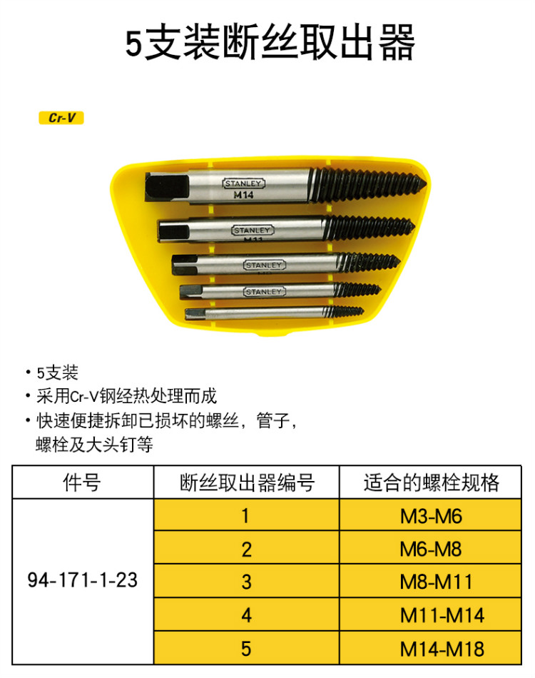 史丹利 94-171-1-23 5件套断丝取出器