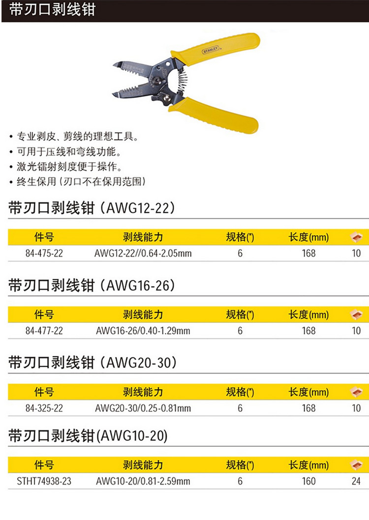 史丹利 STHT74938-23 带刃口剥线钳AWG10-20