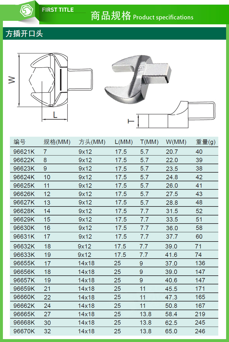 世达 96631K 扭力扳手启齿头9x12x17MM