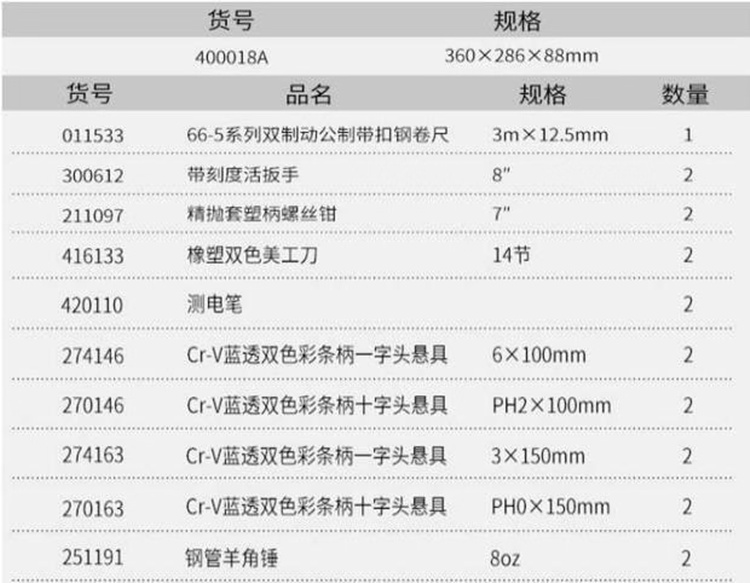 长城 400018A 18pcs家用组合工具