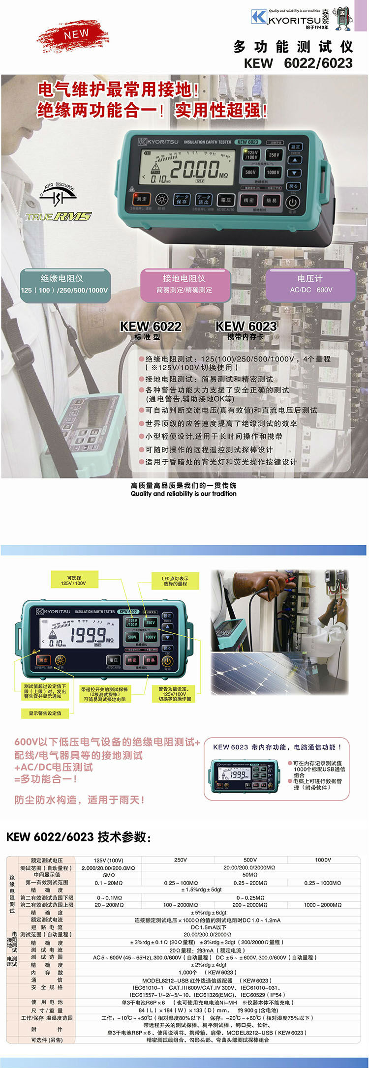 日本共立KYORITSU克列茨KEW 6022 / 6023 多功效测试仪 原装正品