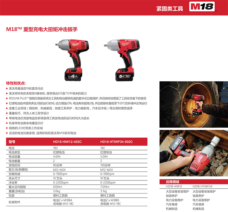 美国Milwaukee美沃奇充电式大扭矩电动1/2" 攻击扳手M18 HIW-402C